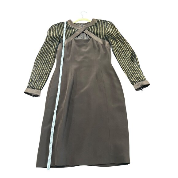 Vintage Escada Couture Brown Silk Dress Gold Sequin Sleeves Size 36 / US 4 - Picture 5 of 5